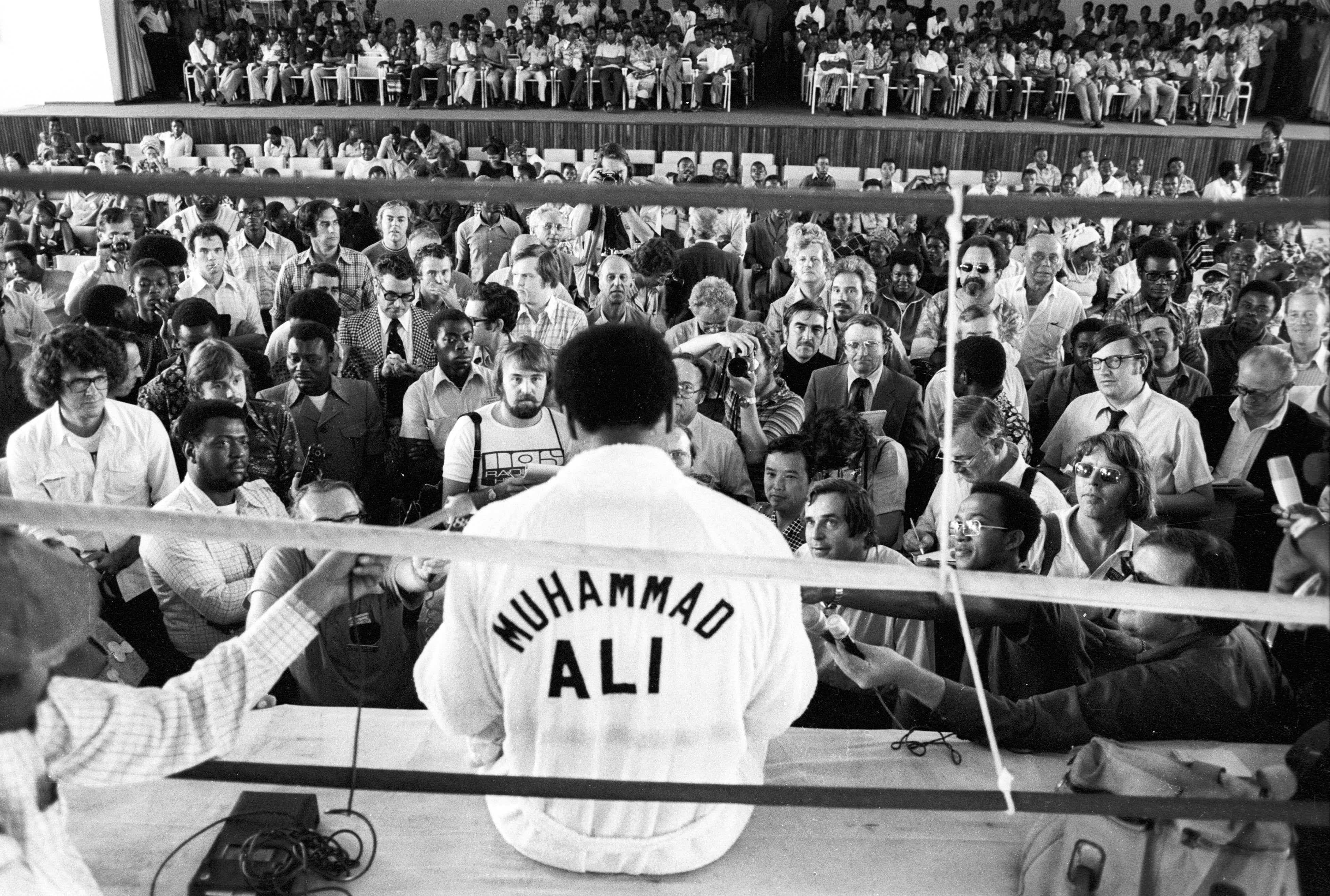 ali gear Muhammad Ali Speaks to Press Prior to Foreman Fight