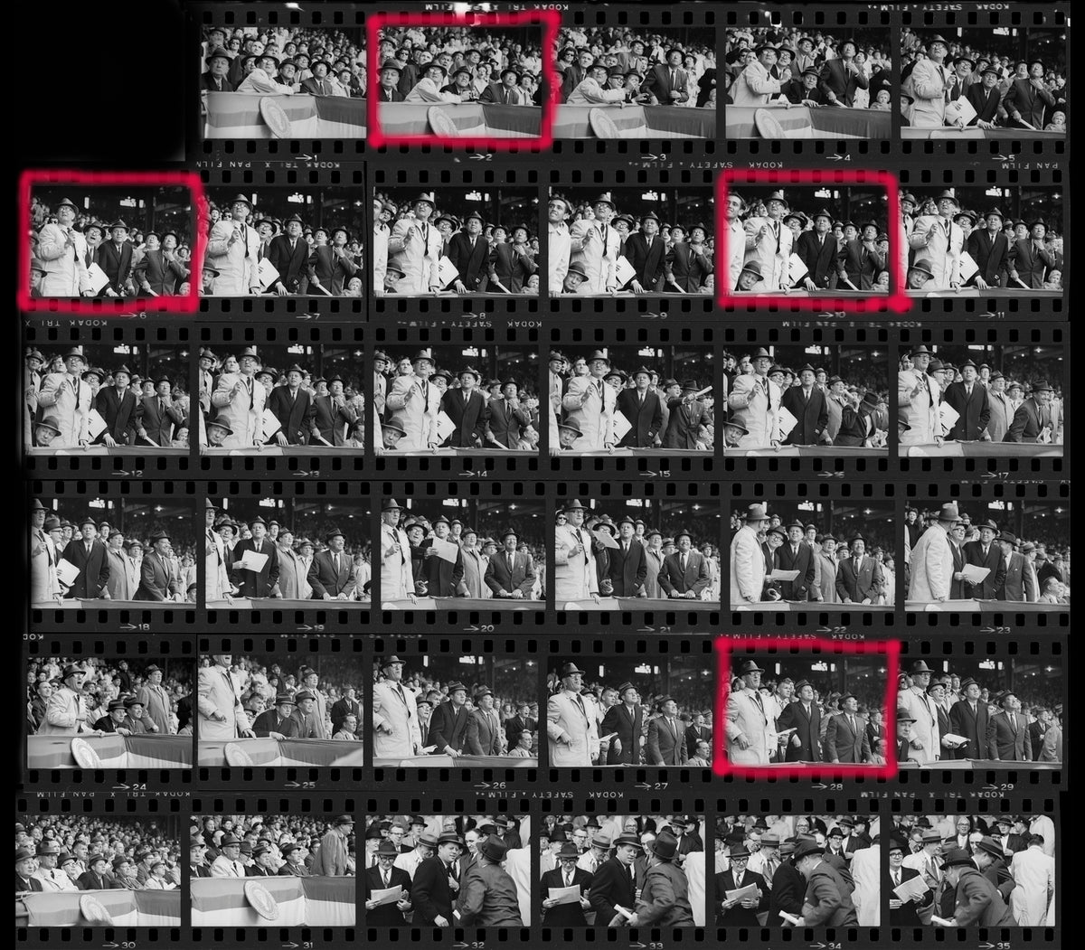 JFK and LBJ at Baseball Opener - Contact Sheet