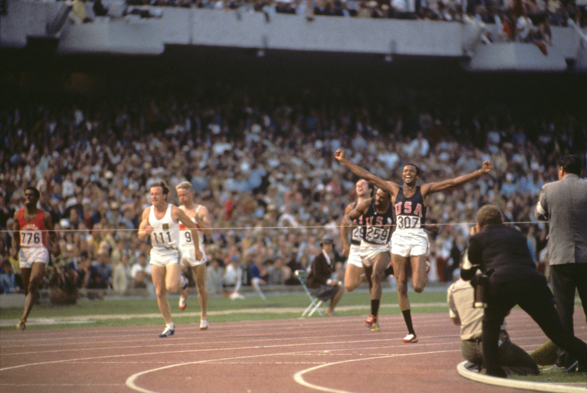 Tommie Smith at Finish Line - 1968 Olympics, 200 Meters Final