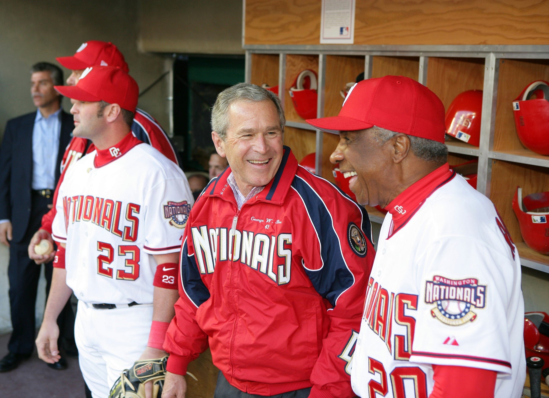 President Bush with Manager Frank Robinson at Baseball Opener
