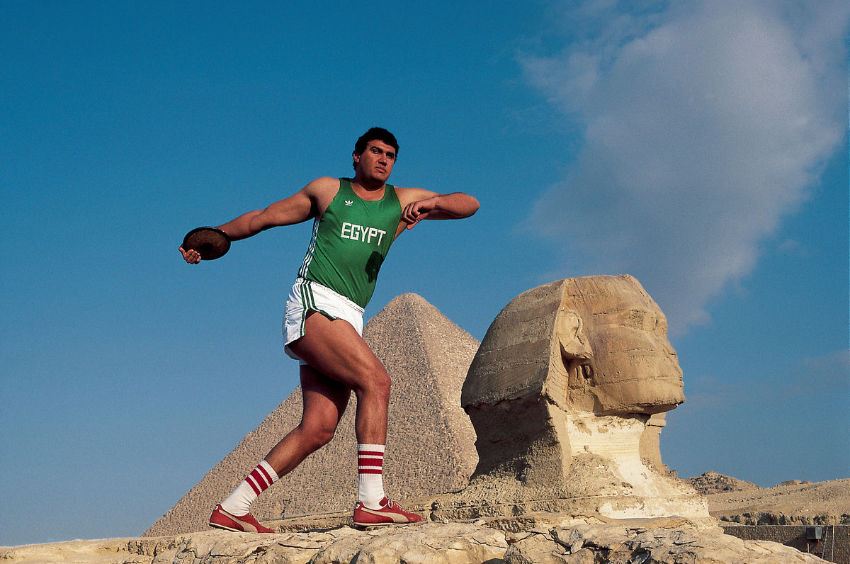 Egyptian Discus Thrower at the Pyramids and Sphinx