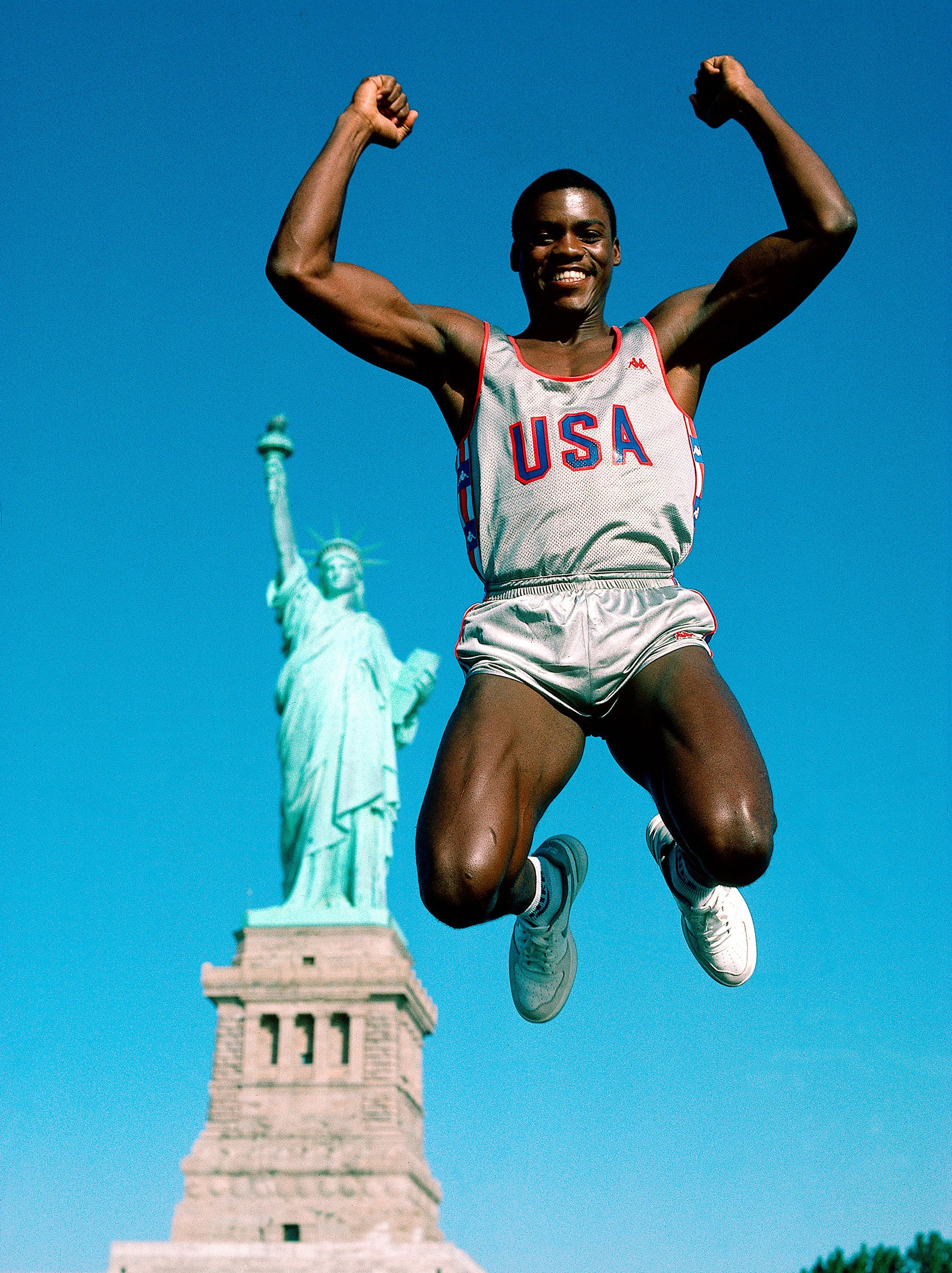 Carl Lewis at the Statue of Liberty